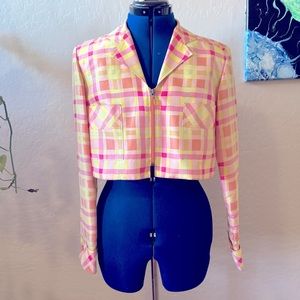 Dana Buchman Pink and Yellow Plaid Blazer